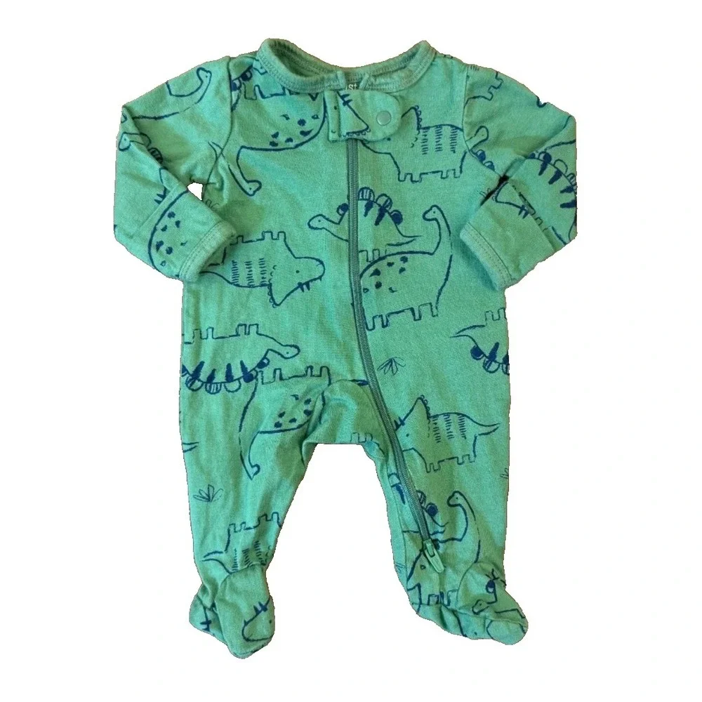 Carters‎ Preemie Baby Boy Sleeper Dinosaur Outfit Blue Green Cotton Reborn Doll
